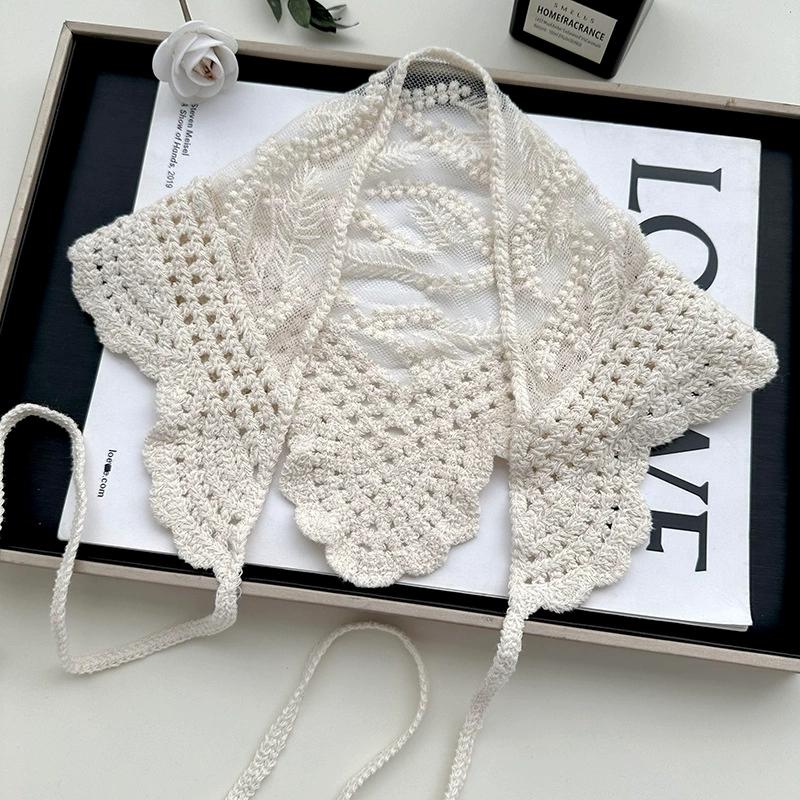 Korean Sweet Handmade Knitted Crochet Hollow Triangle Scarf Solid Color Hair Tie Scarf Hijabs