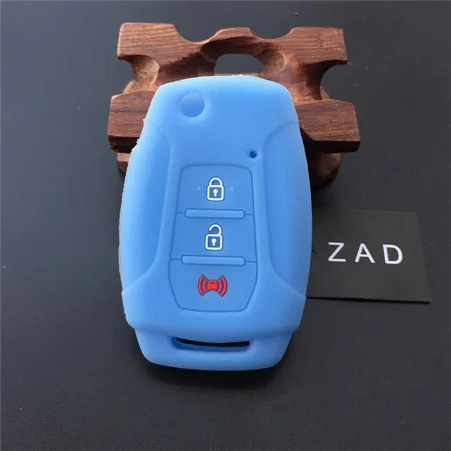 ZAD Silicone Flip Car Key Case Cover Protector Holder For Ssangyong 2015 2016 Tivoli Rexton Korando C 3 Button FOB Key