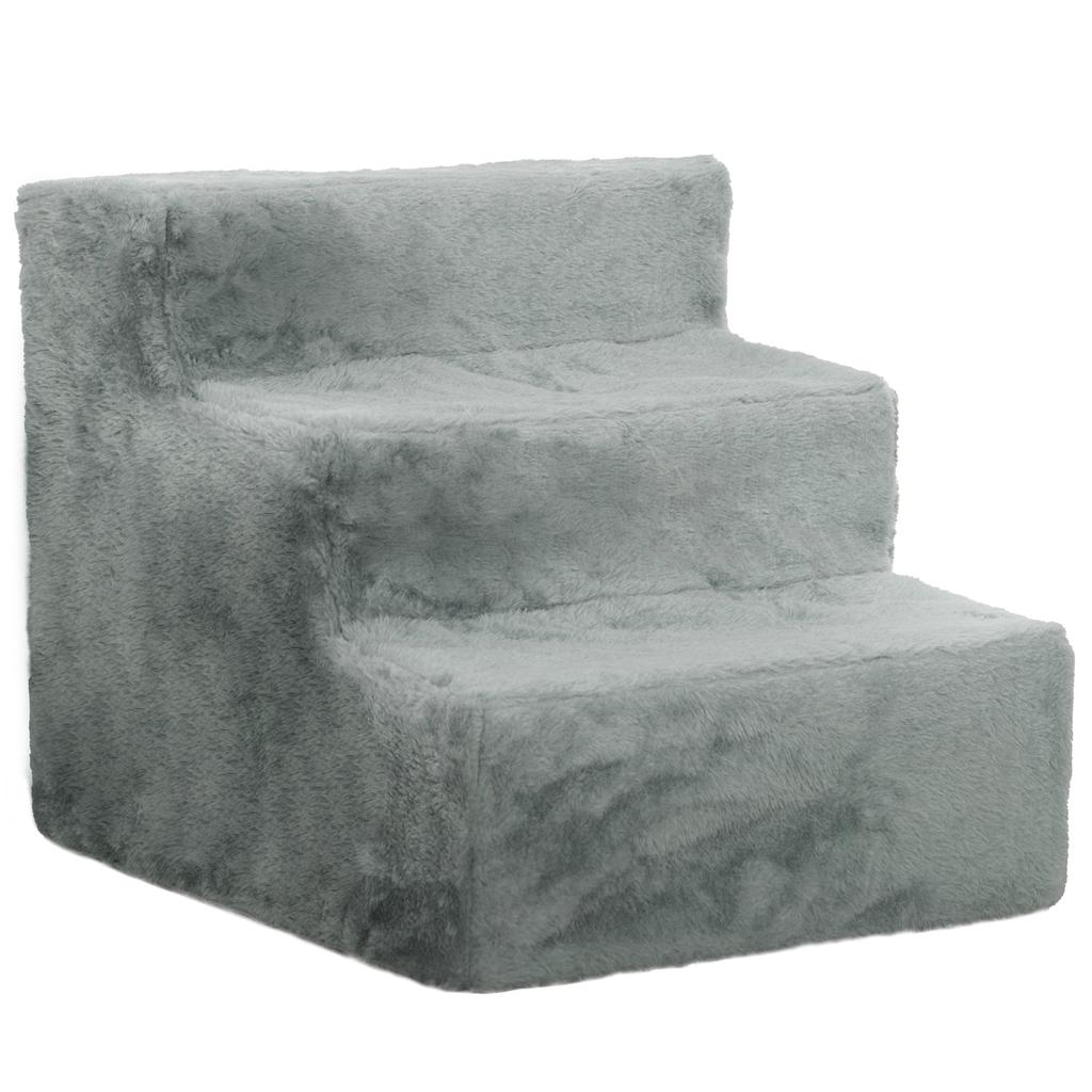 Three-Step Dog Stairs, with Washable Plush Cover, for High Bed Sofa, Dog Stairs for Small Dog and Cat - Light Grey