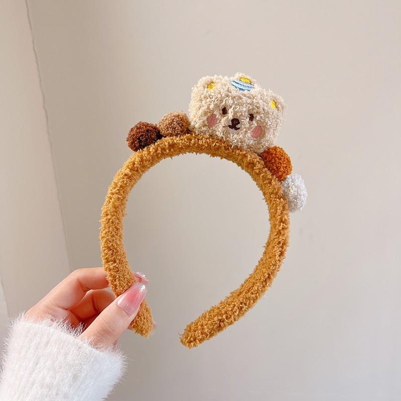 Handmade Fluffy Bear Headband Autumn Winter Plush Wash Face Hair Band Colorful Cartoon Hair Accessories