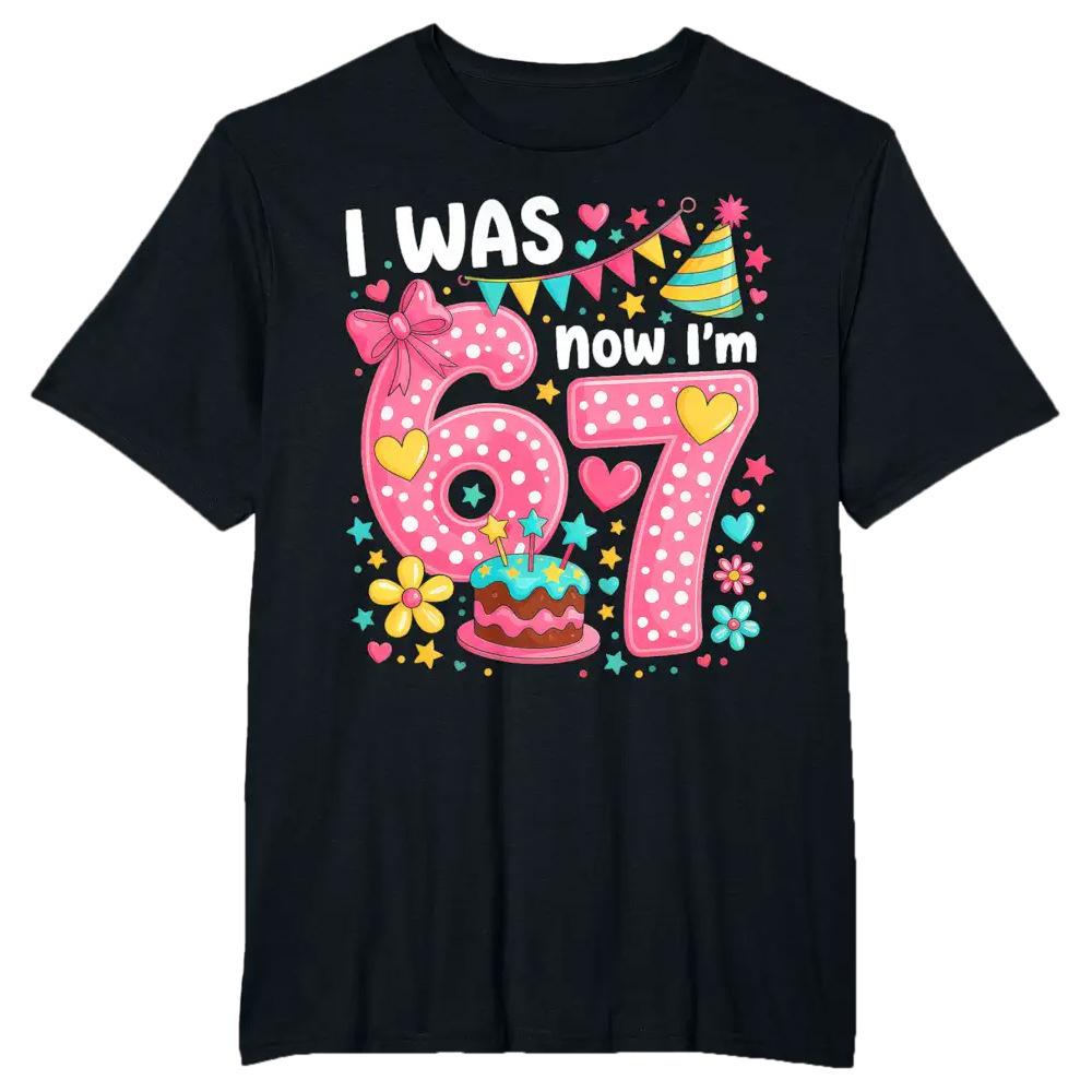 Ich war 6, jetzt bin ich 7 Geburtstag Heiß verkaufendes Bedrucktes Kinder Kurzarm Freizeit Rundhals Oberteil Sommer Polyester Stoff T-Shirt