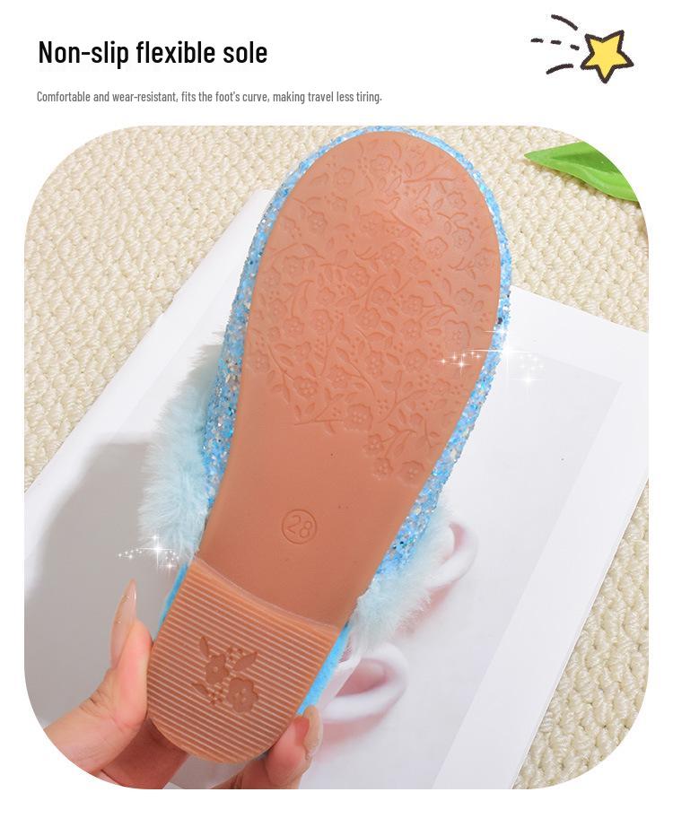 Girls' Bow-Knot Furry Cotton Slippers - Cozy Autumn & Winter Shoes for Girls and Babies.