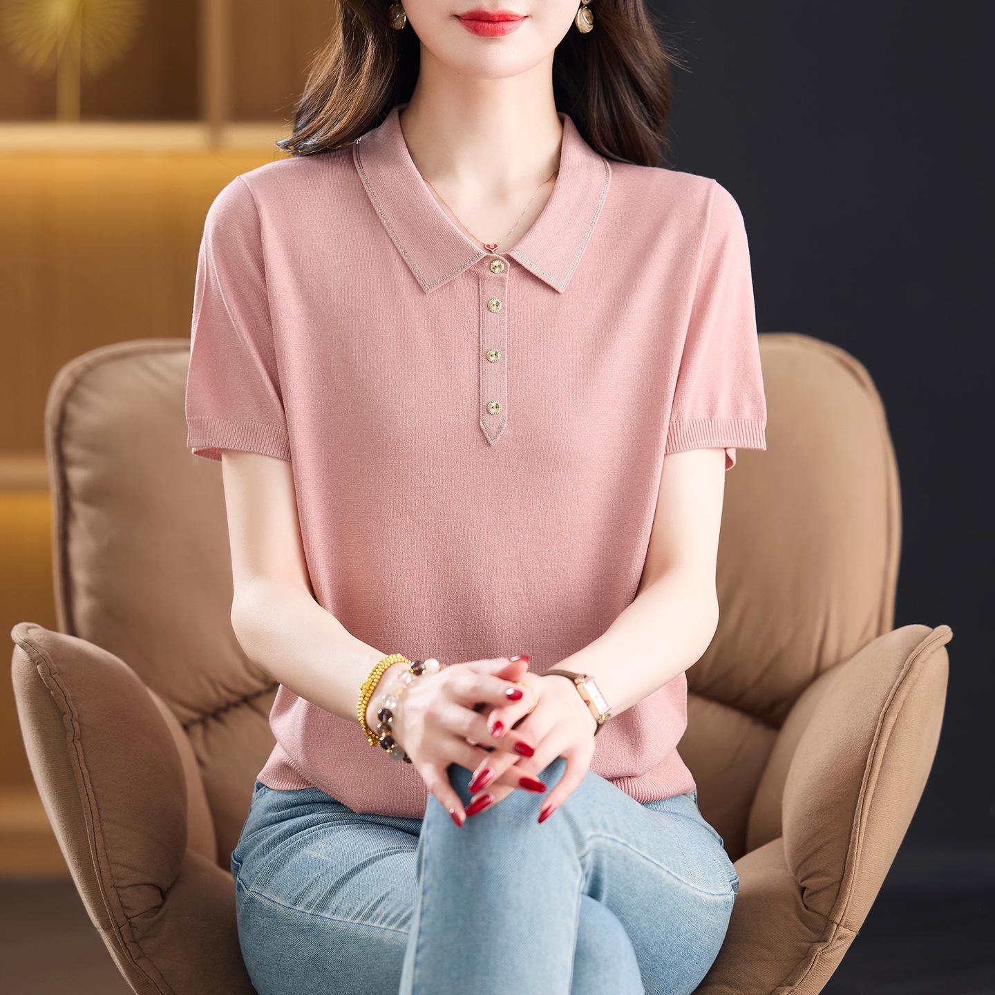 

Chic Knit Short Sleeve Top for Middle-Aged Women - Spring/Summer Fashion 2XL (110-125 jin)