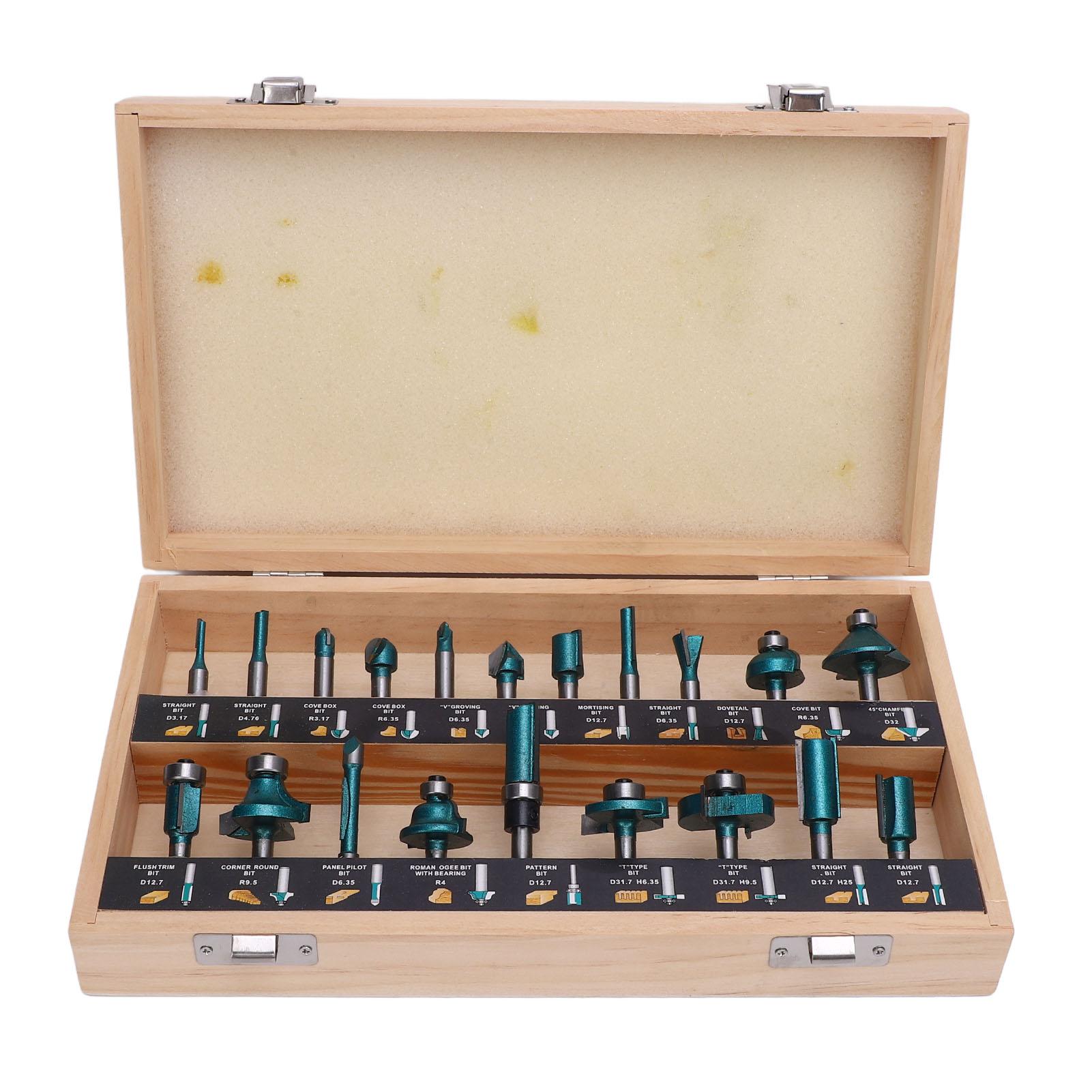 

20PCS Carbide Router Bits Woodworking Milling Cutter Tongue and Groove Bit Set for Trimming Engraving Green 1 4 Inch