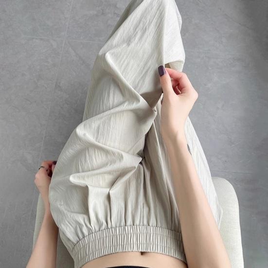 Women Pants Wide Elastic Waistband Anti-Wrinkle Fabric Loose Fit Harem Trousers with Pockets Pure Color Travel Work Pants