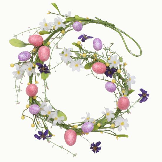Easter Garland Artificial Floral Spring Garland with Foam Eggs Flowers for Mantle Fireplace Easter Party Indoor Outdoor Decoration
