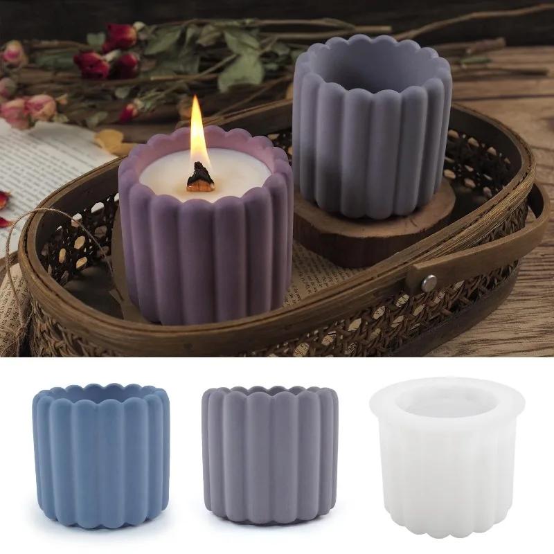 Creative New Vertical Stripe Candle Cup Silicone Mold DIY Cement Gypsum Candle Jar Silicone Mold Aromatherapy Gypsum