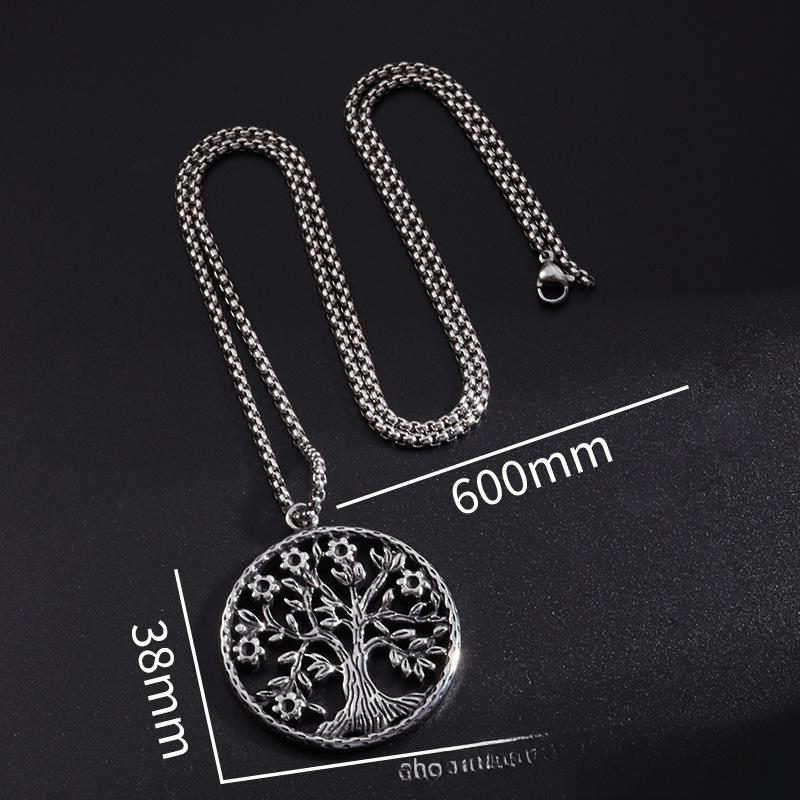 European and American Titanium Steel Tree of Life Pendant Trendy Gift Christmas Round Brand Necklace Stainless Steel