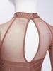 Mädchen Performance-Kleid Strasssteine Transparenter Mesh Patchwork Design Fließender Rock mit Schlitz Schlüsselloch-Rücken Body