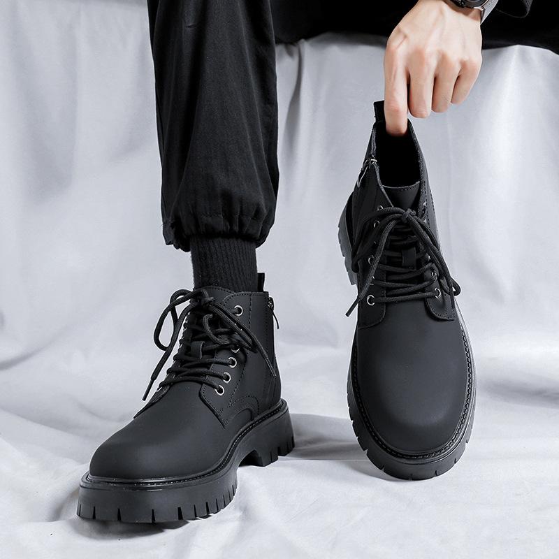 Martin boots men's British high-end thick-soled heightening trendy shoes men's breathable high-top locomotive leather boots 3306-R