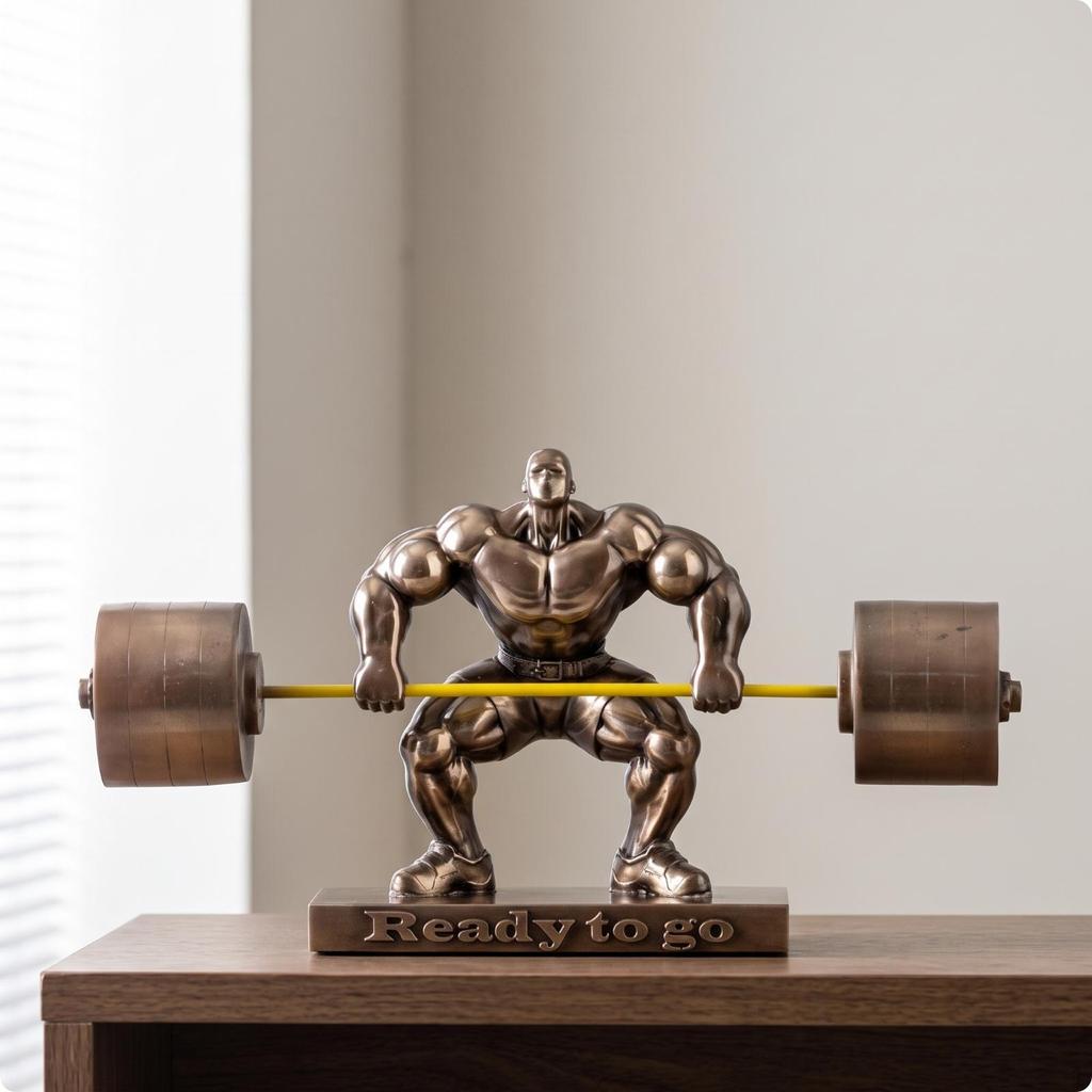 Weightlifter Figure Cold-Cast Bronze Statue Athletic for Weightlifters, Athletes
