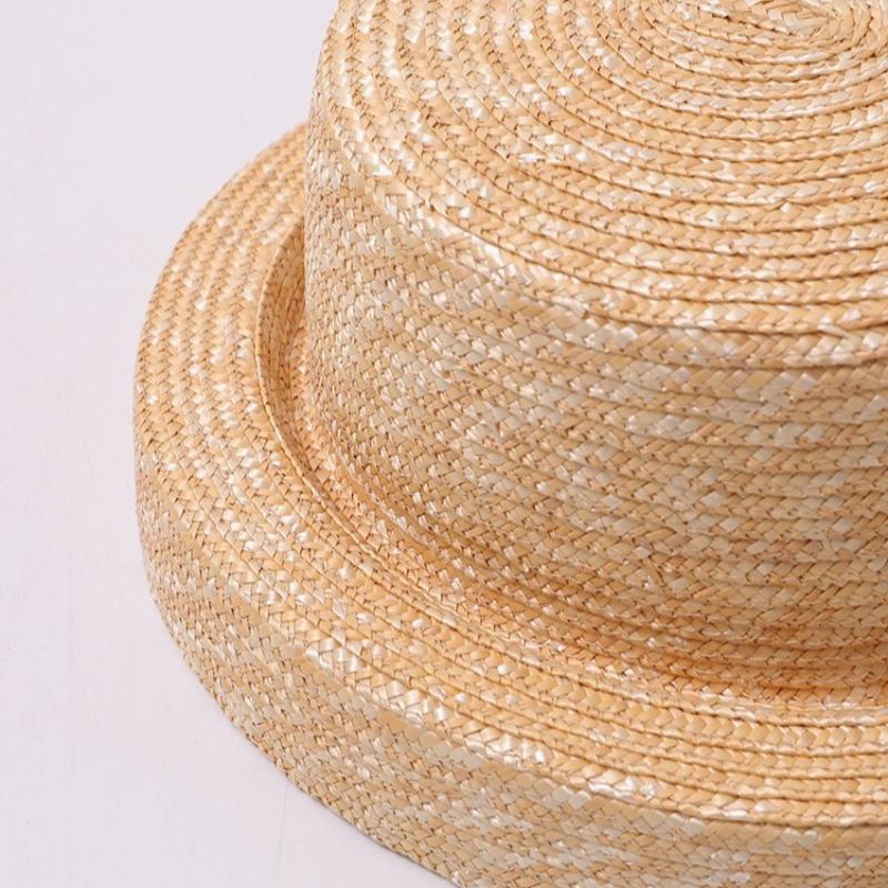 New Vintage Hepburn Style Flat Top Sun Hats Women Summer Desiger Handmade High Top Straw Hat Leisure Travel Holiday Beach Hat