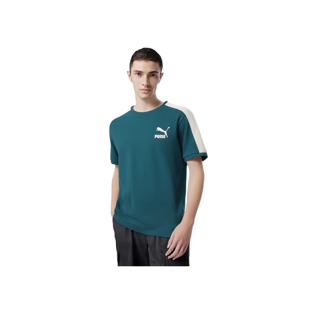 Puma T7 Iconic Color Block Comfortable Versatile Crew Neck Short Sleeve T-Shirt Men Tops Cool-Light-Green 629176-22