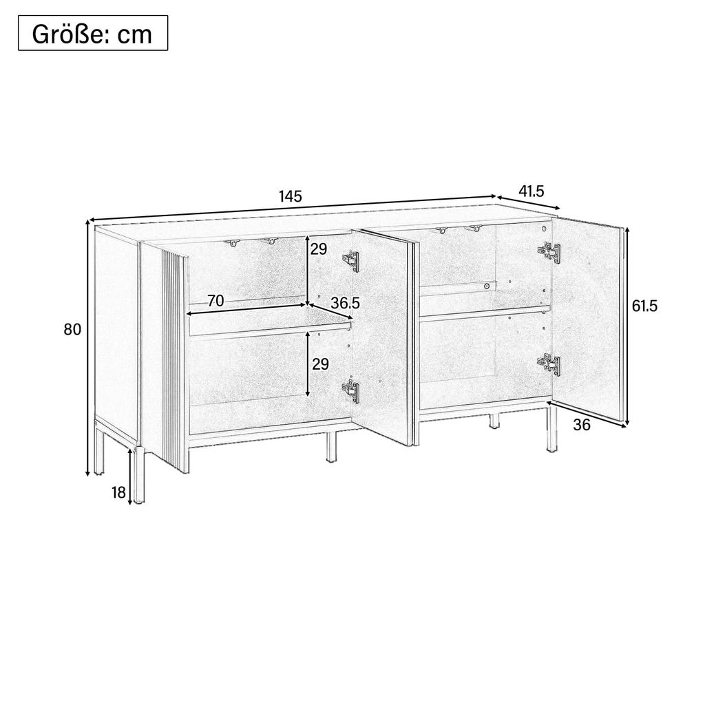 Sideboard mit 4 Türen, Moderne Buffetschrank Mehrzweckschrank mit Verstellbare Ablage, Griffloses Design