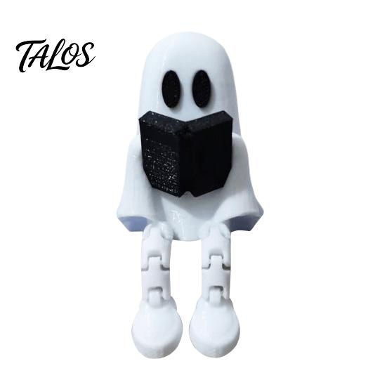 Halloween Spook Beeldje Lezend Figuurtje met Scharnierende Benen, 3D Geprint Zittend Beeldje, Wit Bureau Ornament voor Decoratie Spookachtige Decoratie