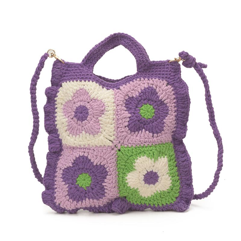 Boho Essential Handmade Crochet Granny Square Tote Bags Summer Knitted Flower Shoulder Bags Shopping Beach Daily Use Handbag