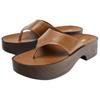 Zara Goat Leather Slip-On Open-Toe Soft Leather Thick-Soled High Heels Anti-Friction Flip-Flops Women Footwear Brown 2631510105