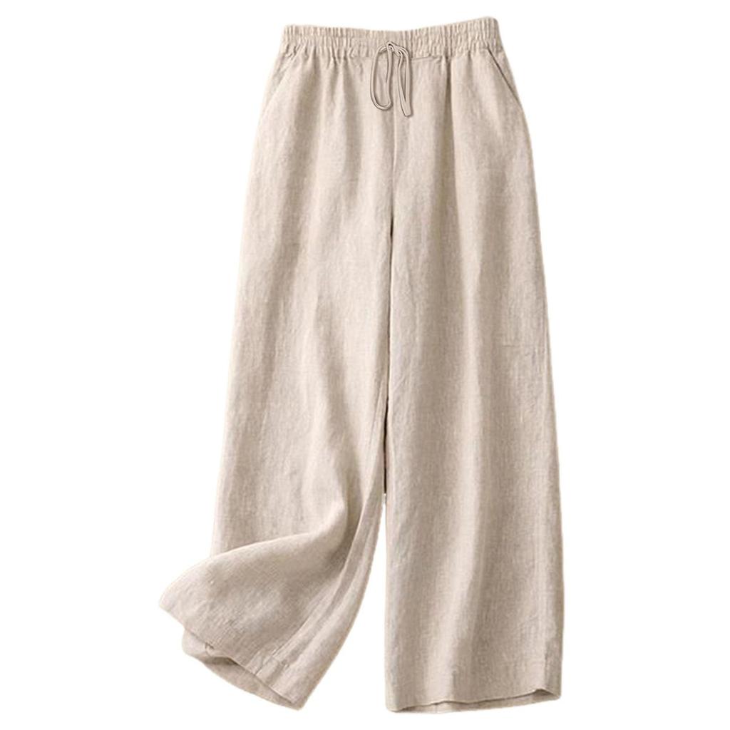 Stilvolles Zweiteiler-Set aus Baumwolle und Leinen: Oberteil, Vintage-inspiriert, Lässig, Und Marlenehosen.