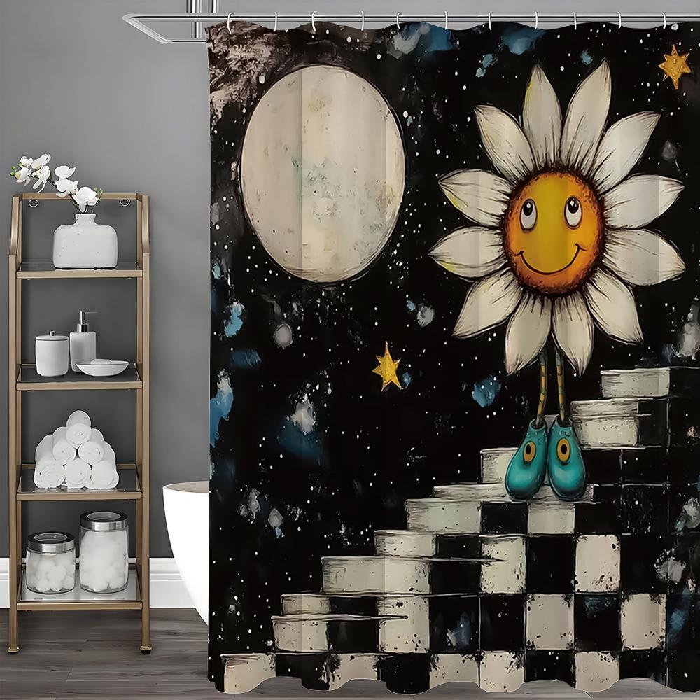 

Милая мультяшная шторка для душа с подсолнухом и луной, Декоративная шторка для душа для ванной, Водонепроницаемая шторка для душа с крючками 90*180cm