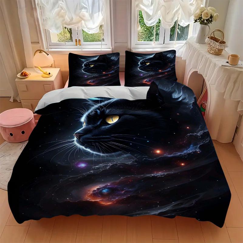 3pcs Anime Cat Galaxy Bedding Set - Includes One Quilt Cover and Two Pillowcases (No Fillers) - Perfect for Bedroom Decor and Guest Room Acc