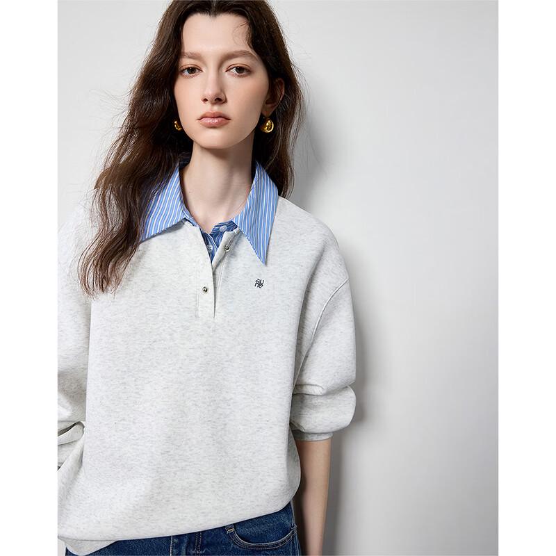 Women's Spliced Polo Collar Layered Sweatshirt