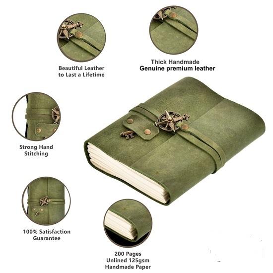 Premium Leather Diary With Metal Key Closure And Recycled Handmade Paper