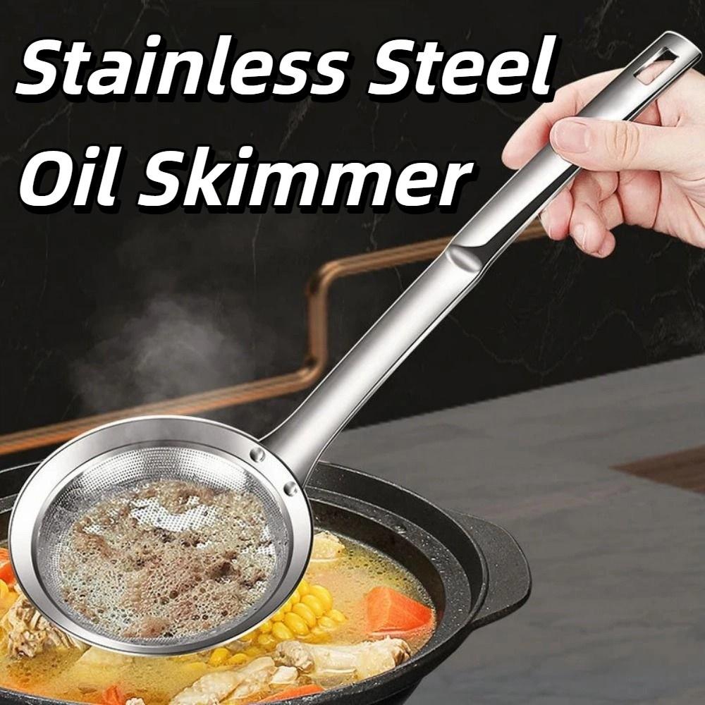 Comfortable Handle Stainless Steel Oil Skimmer Reusable Kitchen Strainer Restaurant Supplies