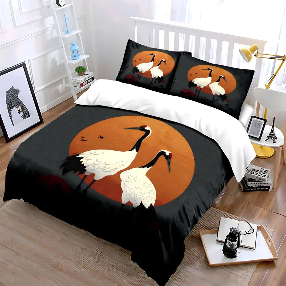 """Kran Kunst Dekorationsset" Weiches Bequemes Bettbezug-Bettwäscheset Enthalten 1*Bettbezug & 2*Kissenbezüge Geschenk"""