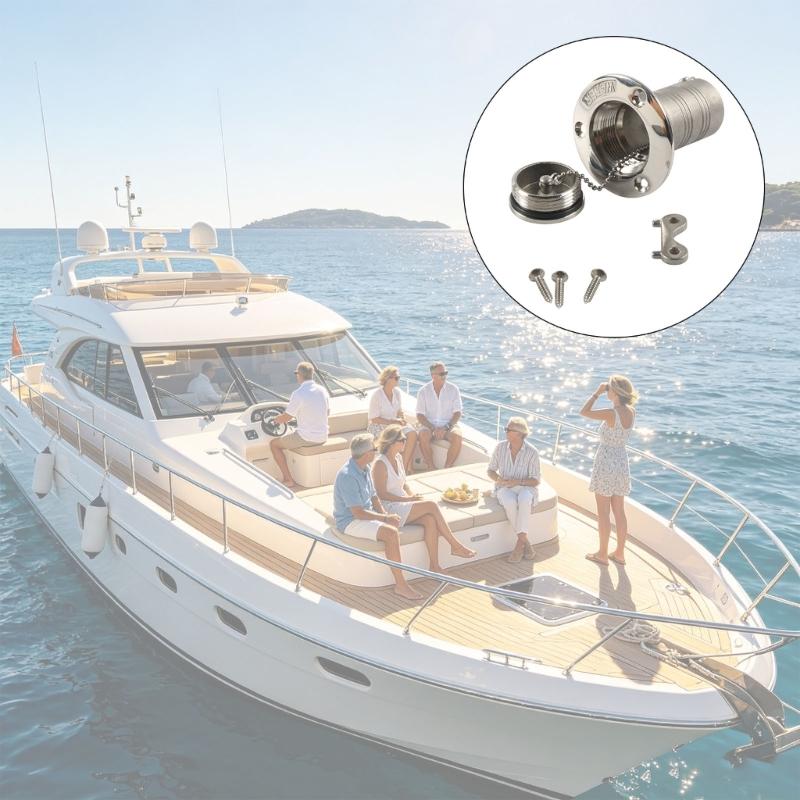 Premium 38mm Marine Deck Filler Lid 316 Stainless Steel With Safety Link And O Shape Gasket For Boats