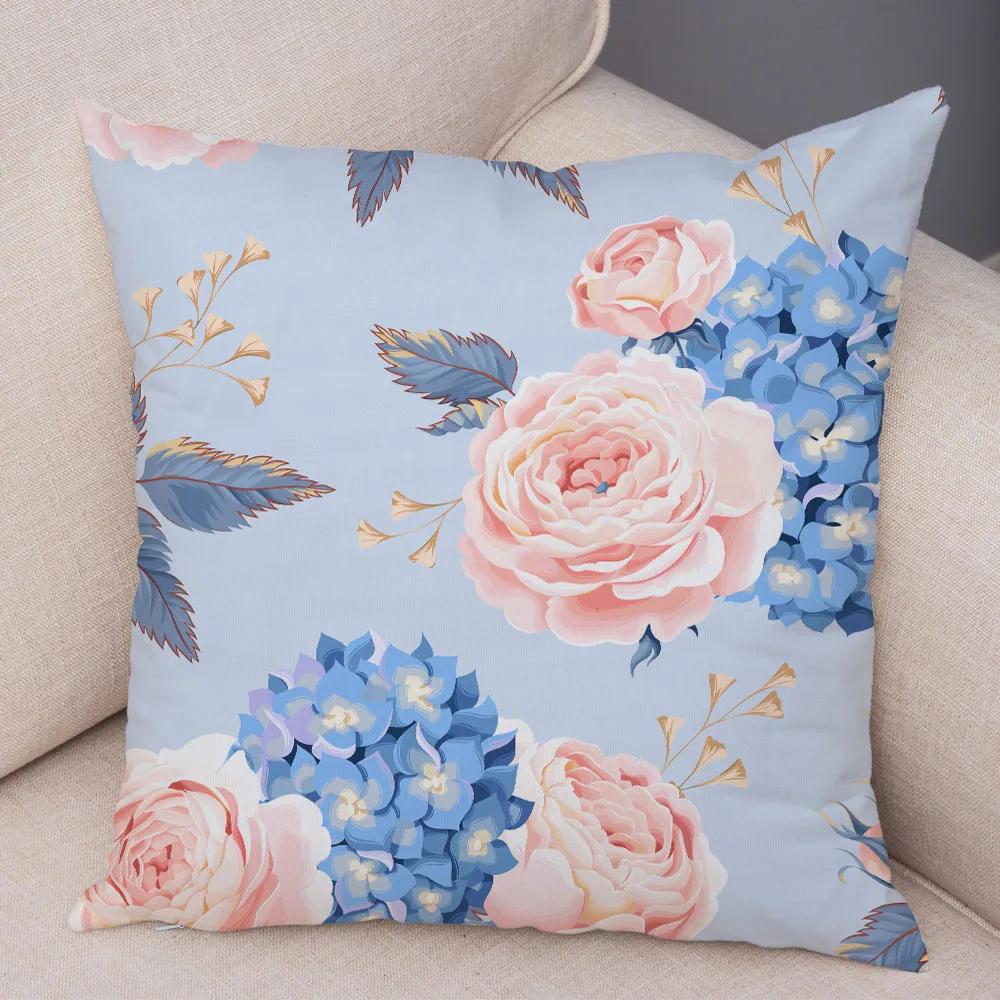 Nordic Style Rose Flower And Birds Pillow Case Cushion Cover For Car Sofa Super Soft Plush Decor Flower Plant Animal Pillowcase