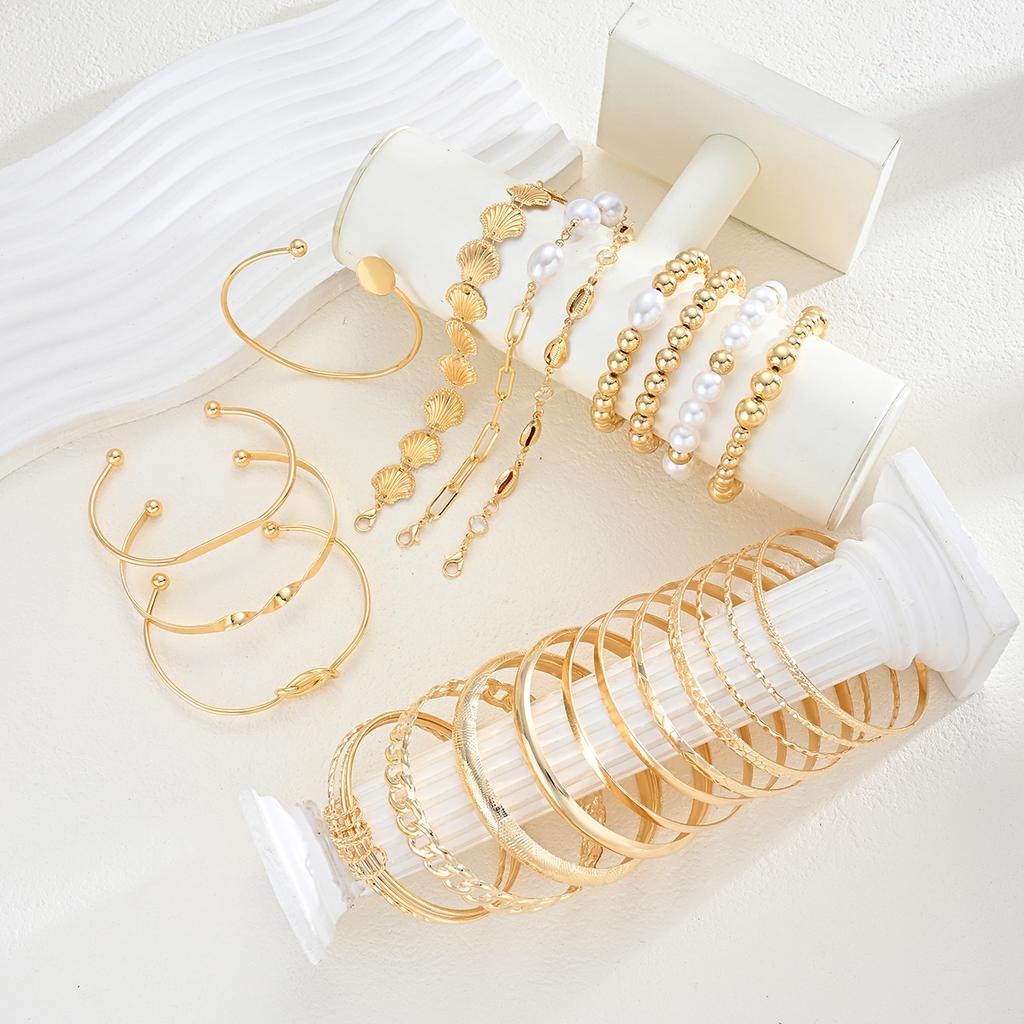 Elegant Vintage Gold Color Minimalist Bracelet Set for Women Open Knot Twisted Disc Scallop Bracelet for Women Daily Jewelry New