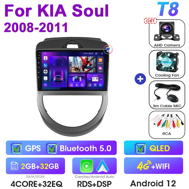 2 Din Android 12 Car Radio For Kia Soul AM 2007 - 2011 Multimedia Video Player Navigation GPS Carplay Auto Stereo RDS Head Unit