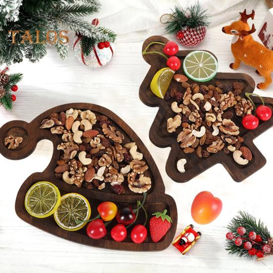 Christmas Wood Dinner Plate Set Festive Wooden Serving Trays for Xmas Snacks Cheese Fruit Holiday Party Food Tray Gift for Family Friends Teachers