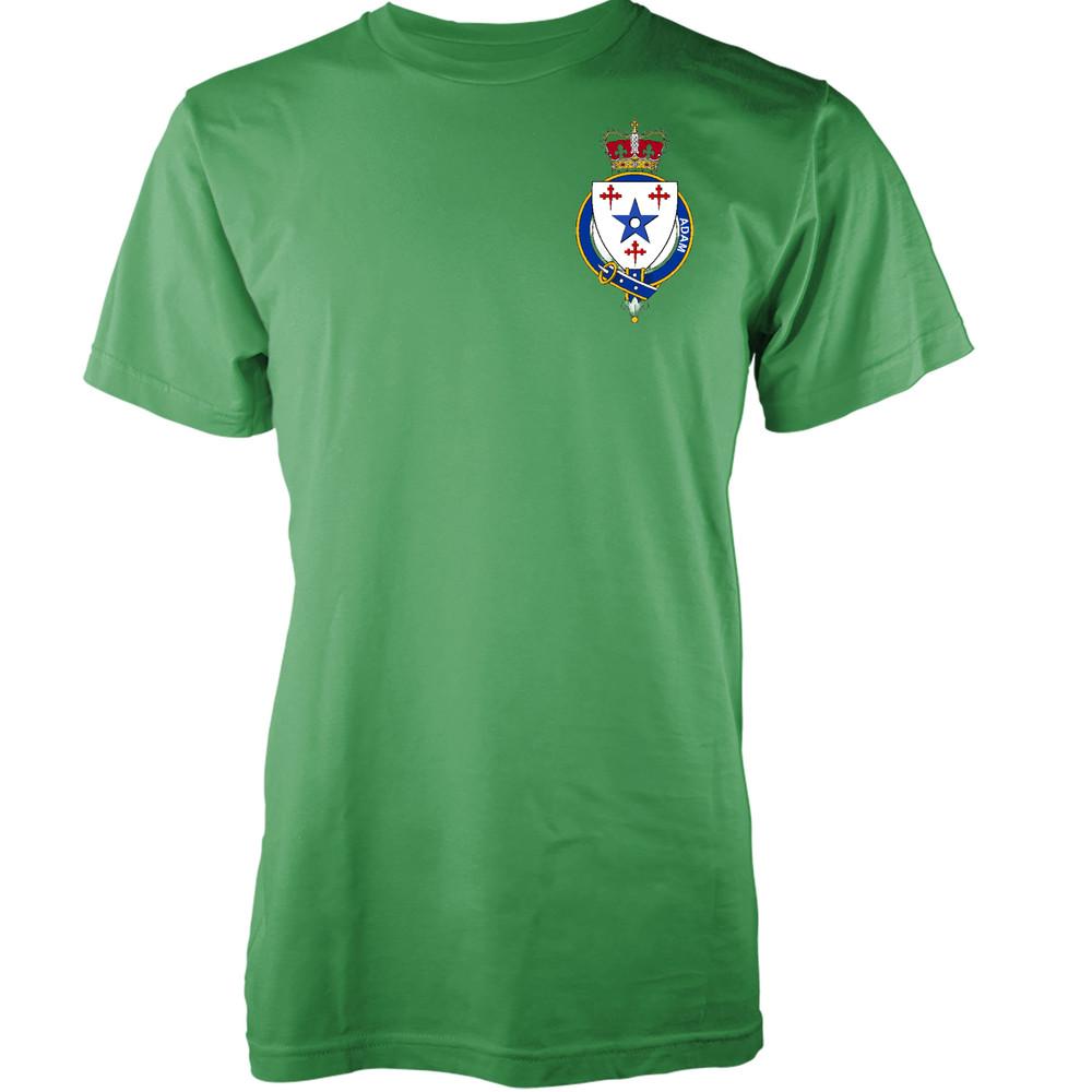

Personalised Family Name Adam T-Shirt Family Crest Badge Coat Of Arms Adult XL