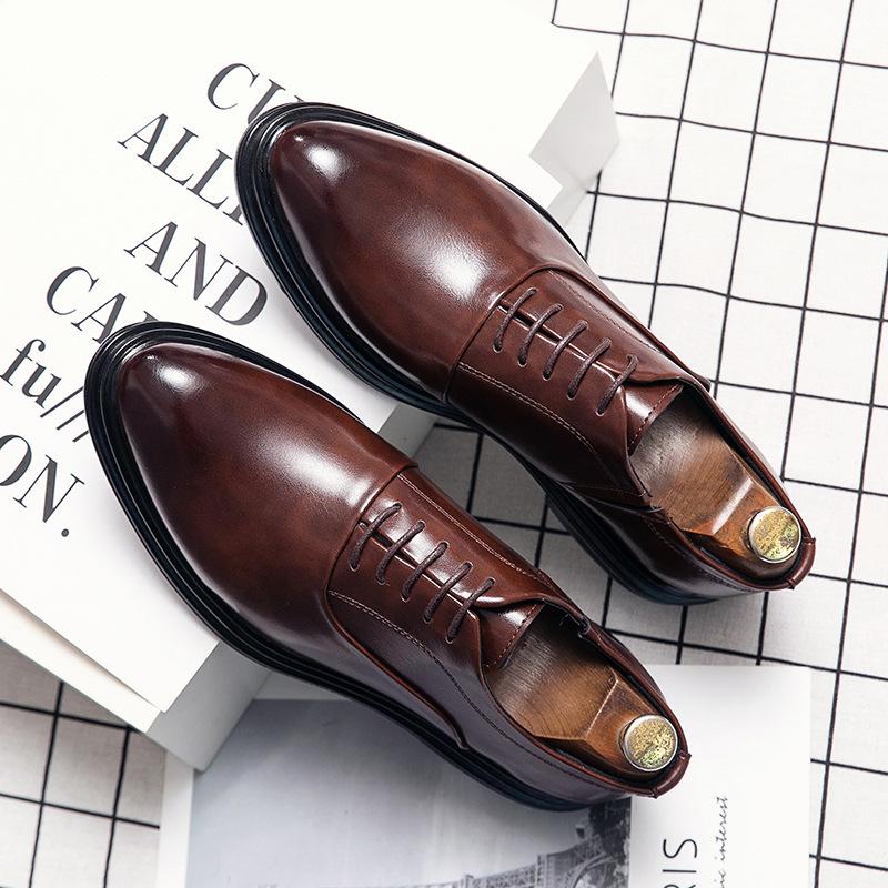 

Spring new Brock men s shoes British Korean version trend heightening men s business dress casual leather shoes wedding shoes 46 коричневий