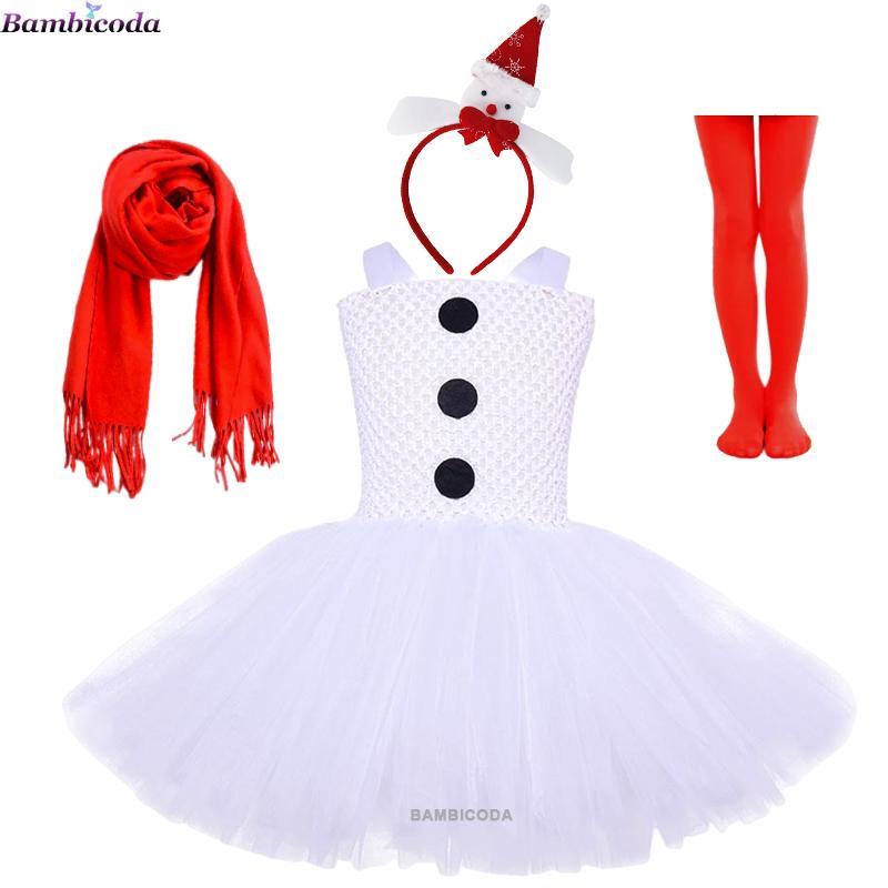 Costume de Bonhomme de Neige Cosplay pour Filles Vêtements de Spectacle Scénique Robe Tutu Fantaisie Costume de Fête Carnaval Halloween Poupées Bonhomme de Neige 3-10 ans S(2-3Y) red