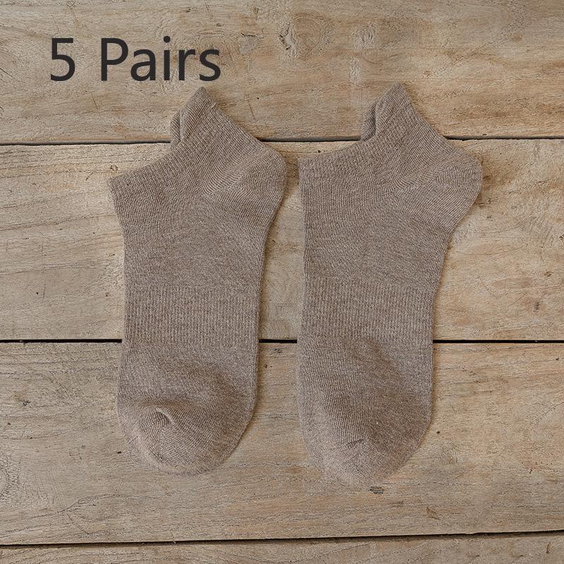 

5 пар мужских коротких носков, чистый хлопок, мужские с ушками, дышащие, без запаха, короткий верх, низкий верх, легкий бортик, однотонные носки-лодочки, модные 5 Pairs темные хаки