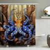 Octopus Shower Curtain Underwater Marine Animal Print 3D Waterproof Fabric Bathroom Decor Blue Yellow Colorful Large