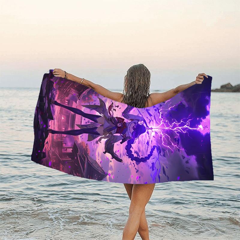 1pc Genshin Impact Beelzebul2 Beach Towel, Beach and Seaside Swimming Pool Equipment, Fashion Pattern, Rectangular, Travel Essentials