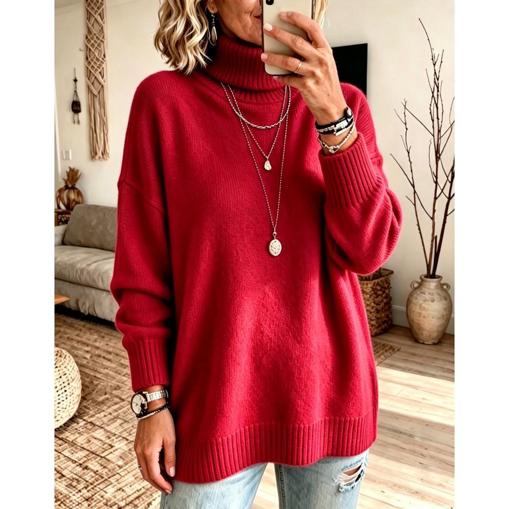 Autumn Winter Fashion Turtleneck Sweater Women Elegant Loose Knit Pullover Soft Cozy Thickened Base Layer Jumper