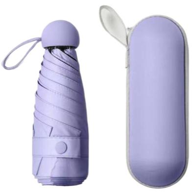 Capsule Umbrella with Case for Women Sunny and Rainy Rainproof UV Protection Outdoor Traveling Portable 5 Folding Mini Umbrella