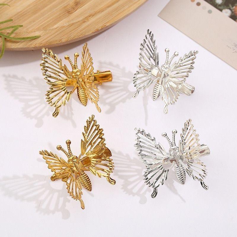 Metal Moving Butterfly Hair Clip Women Colored Rhinestones Duckbill Clip Sweet Hair Accessories