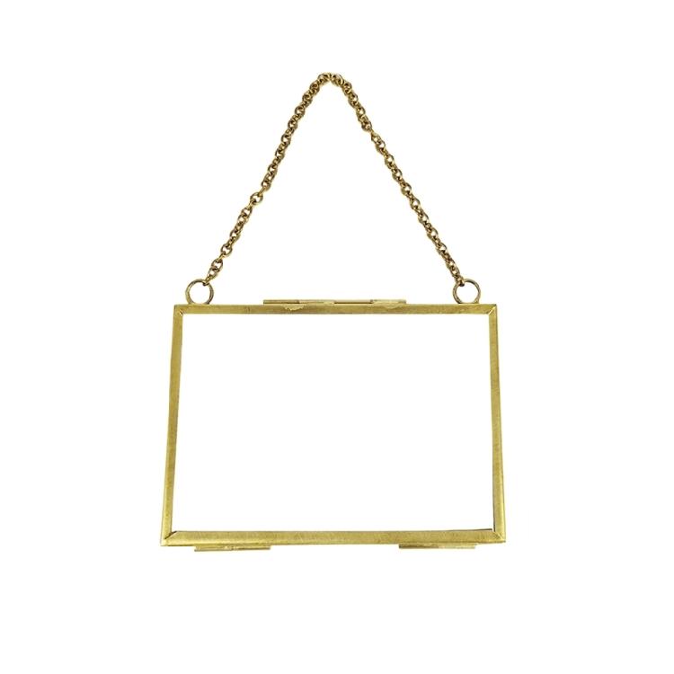 Doppelglas-Blumenpressen-Rahmen Hängender Doppelglasrahmen Goldene schwebende Fotorahmen mit Kette für Galerie-Kunstwerke