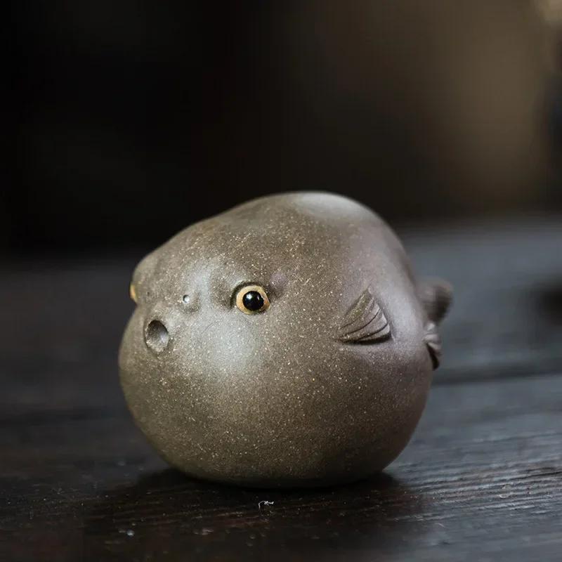 

Creativity Yixing Purple Clay Tea Pet Pufferfish Statue Ornaments Handmade Tea Figurine Crafts Chinese Tea Set Decoration Gifts 7.2x5.1x5.1cm