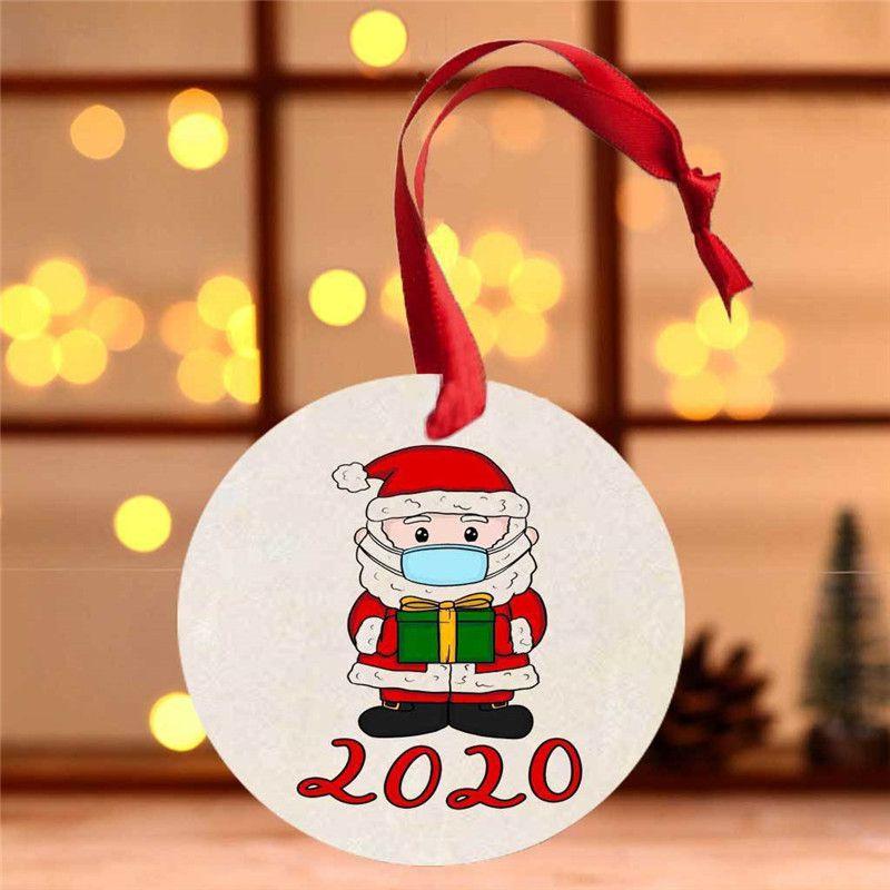 Charming 2020 Christmas Tree Hanging Ornament Circular Wood Decor For Quarantine Memories