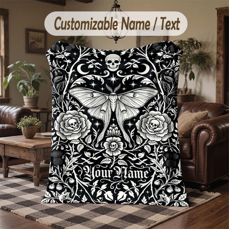 Ethereal Moth Dreamscape Theme Throw Blanket Custom Name Text Personalized Blanket Soft Cozy Blanket for Home Sofa Bed
