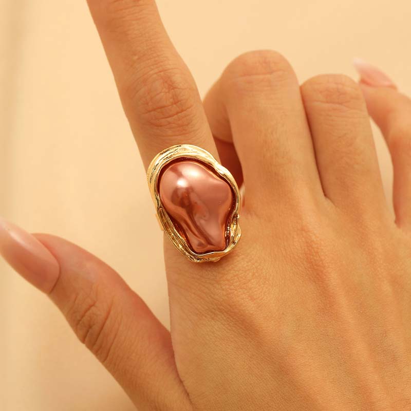 

Fashion Colorful Imitation Pearl Open Rings For Women Simple Metal Irregular Shape Geometric Adjustable Finger Ring Zircon шампанського