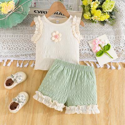 Conjunto Casual de Moda para Meninas 2025 Verão Infantil Fofo Regata de Flores Shorts