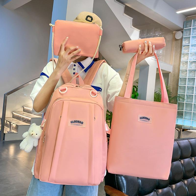 Canvas Student Backpack Fashion College Style Junior High School Campus School Bag Large Capacity Set Backpack Air Cushion Strap