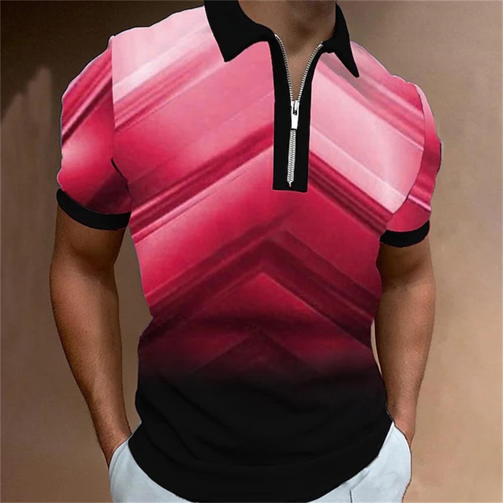 Modern Short Sleeve Polo with Zipper, Stylish Casual Men's Top